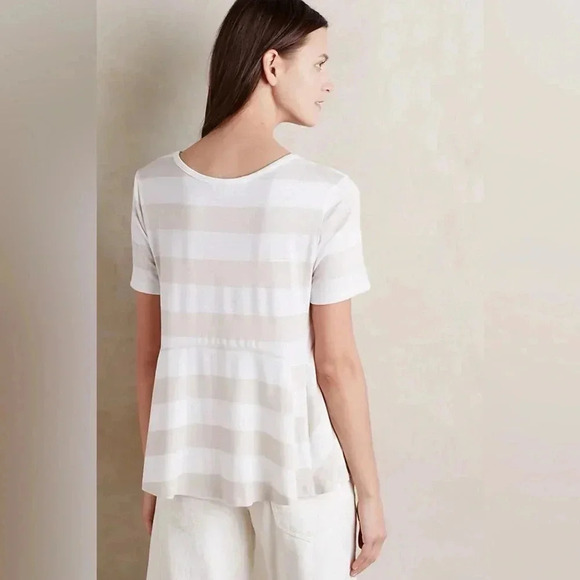 Anthropologie everleigh edgewise peplum tee beige white stripe small medium - Picture 4 of 10